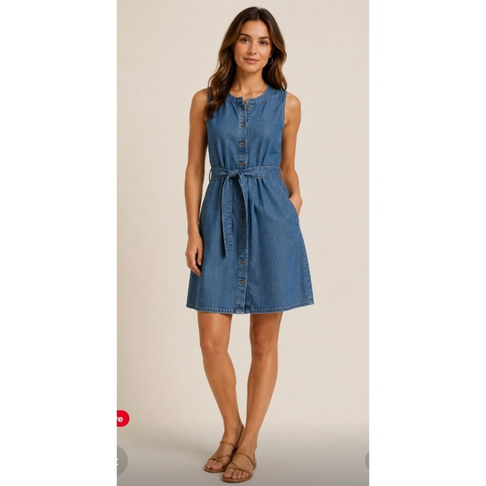 NEW J.Crew Blue Denim Sleeveless Shirt-Dress Size 0 Button Front Belted Preppy